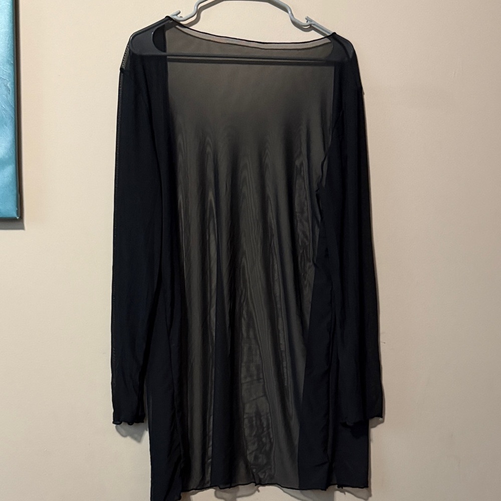 Sheer Black Mesh Kimono Cardigan Duster Open Front Lightweight Size L - Picture 4 of 4